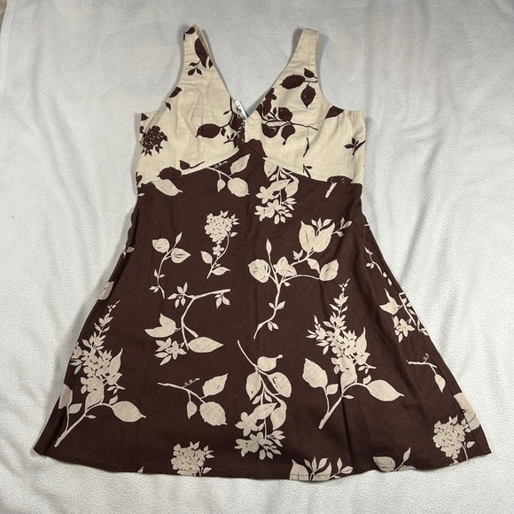 Abercrombie & Fitch Dresses & Skirts - Abercrombie & Fitch Brown Cream Floral Linen Blend Mini Dress NWT Large 159-374